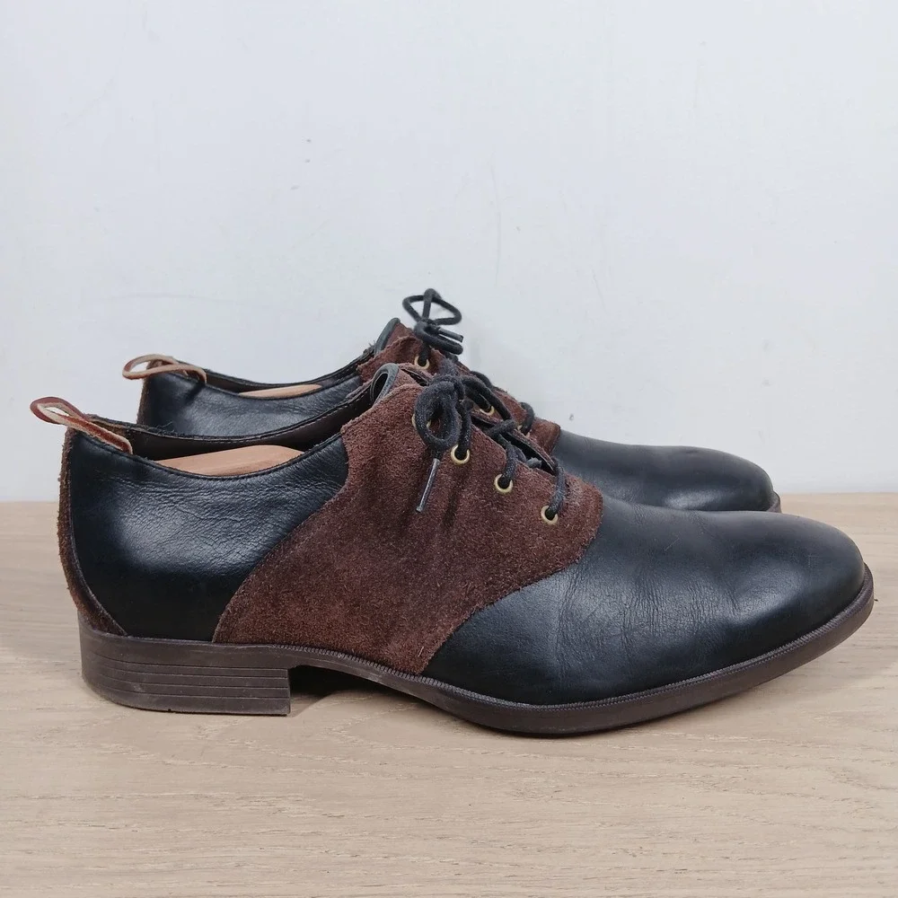 Cole Haan Oxfords Mens 11 Black Brown Leather Lace Up Dress Comfort Sole Classic
